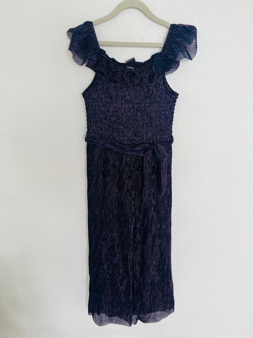 Zunie Girls Shimmery Plisse Jumpsuit Iridescent Purple Black Size 8